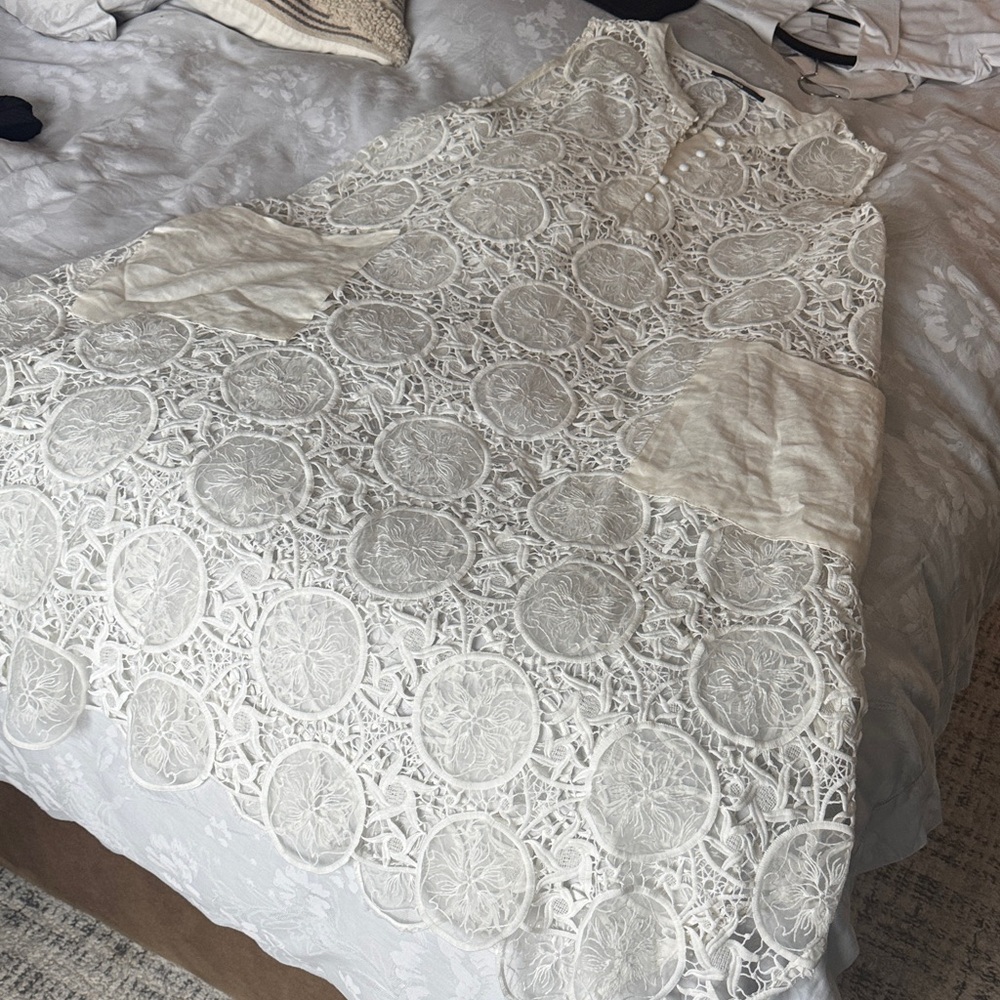 Ivory Crochet Overlay Tunic Dress